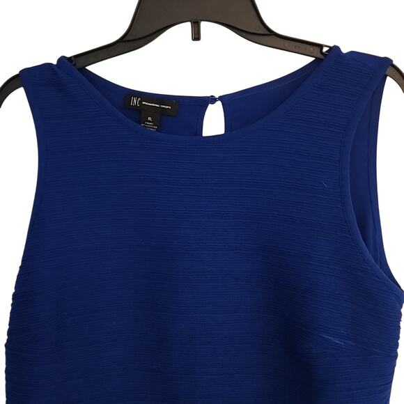 INC Blue Ribbed Top with Back Button/Keyhole, XL - Picture 2 of 5